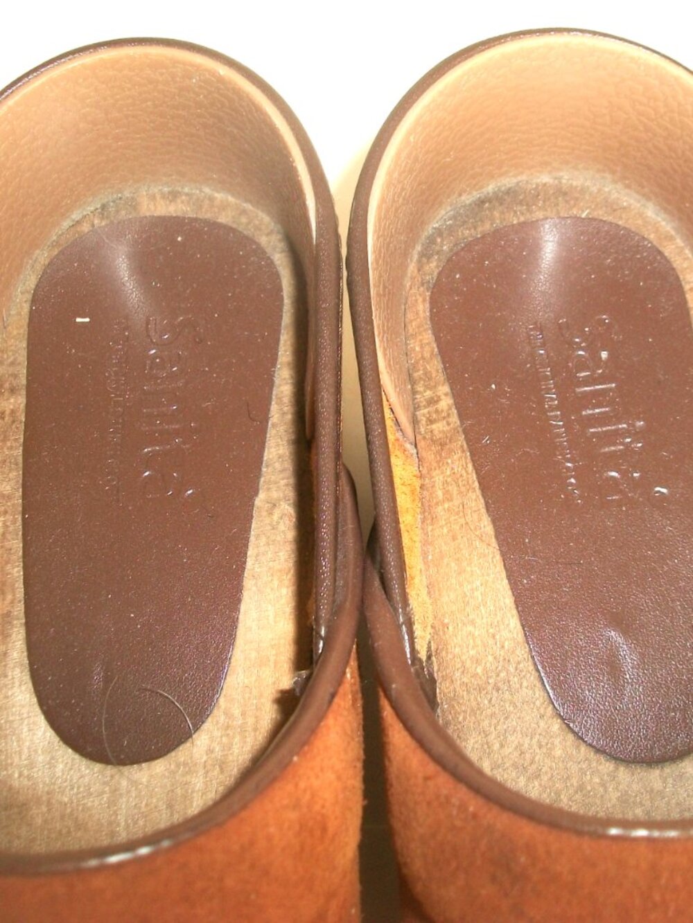 Rustic Sanita Vintage Wood, Suede & Hard Leather Rubber Sole Clogs - Picture 3 of 9